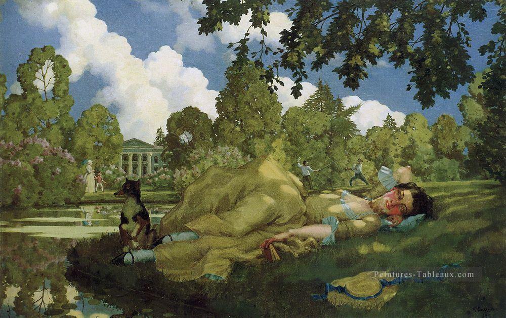 dormir jeune femme dans le parc Konstantin Somov Peintures à l'huile